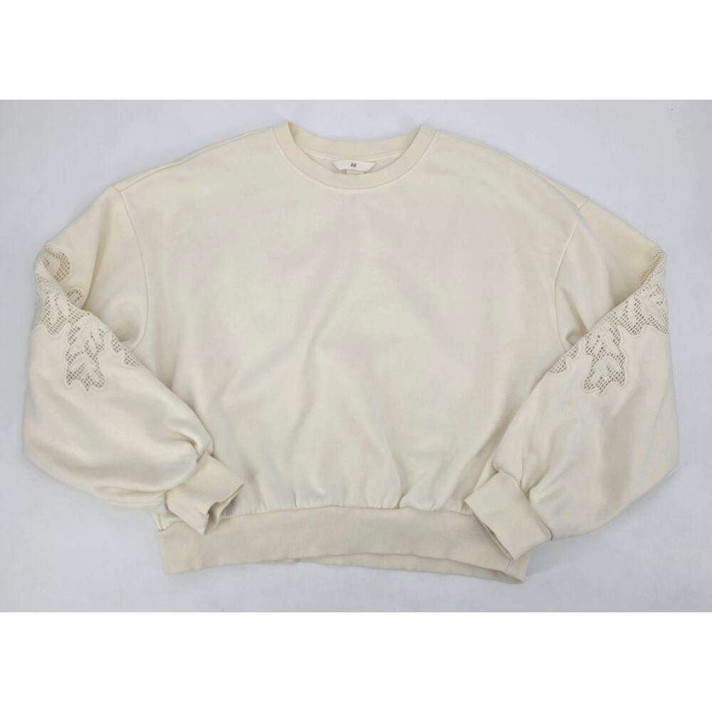 H&M Cream Lace Sleeve‎ Sweatshirt Romantic Minimalist Cottagecore Medium